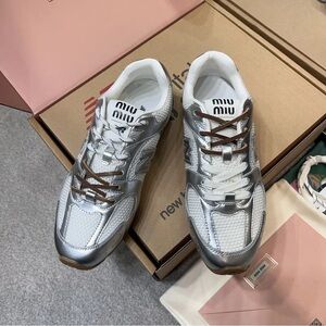 Miu Miu Metallic Silver and White Women’s Sneakers